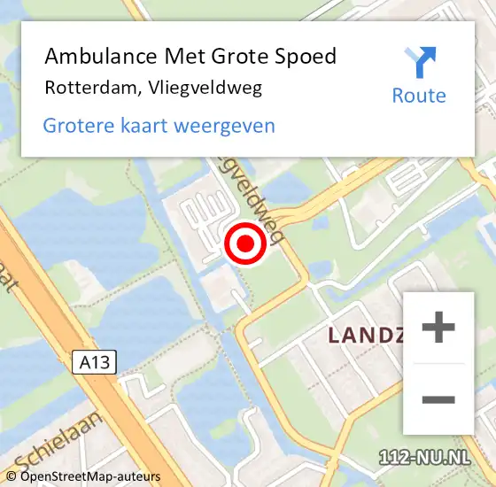 Locatie op kaart van de 112 melding: Ambulance Met Grote Spoed Naar Rotterdam, Vliegveldweg op 7 augustus 2024 09:55