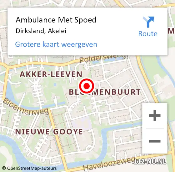 Locatie op kaart van de 112 melding: Ambulance Met Spoed Naar Dirksland, Akelei op 7 augustus 2024 10:02