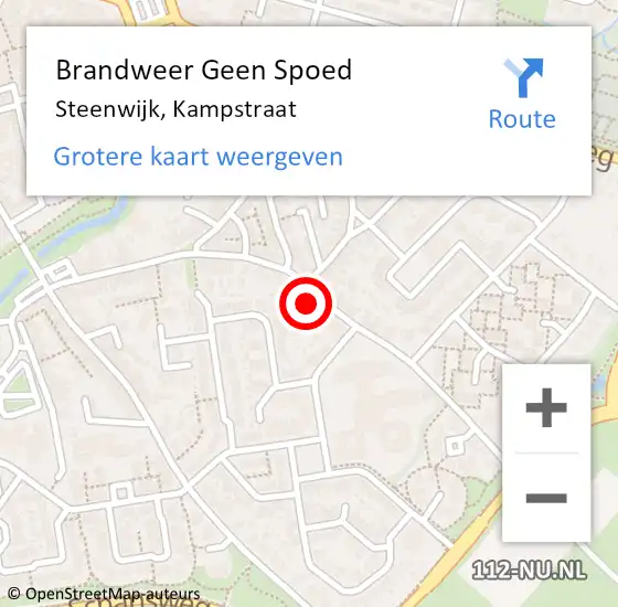 Locatie op kaart van de 112 melding: Brandweer Geen Spoed Naar Steenwijk, Kampstraat op 7 augustus 2024 10:23