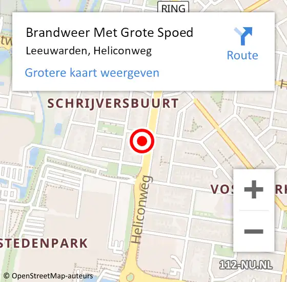 Locatie op kaart van de 112 melding: Brandweer Met Grote Spoed Naar Leeuwarden, Heliconweg op 7 augustus 2024 10:35