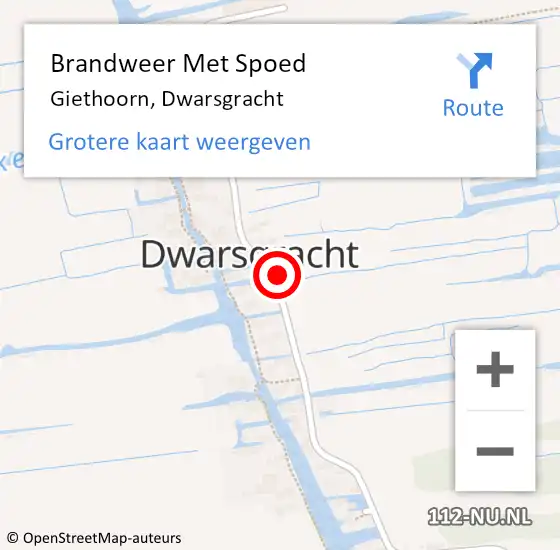 Locatie op kaart van de 112 melding: Brandweer Met Spoed Naar Giethoorn, Dwarsgracht op 7 augustus 2024 10:54