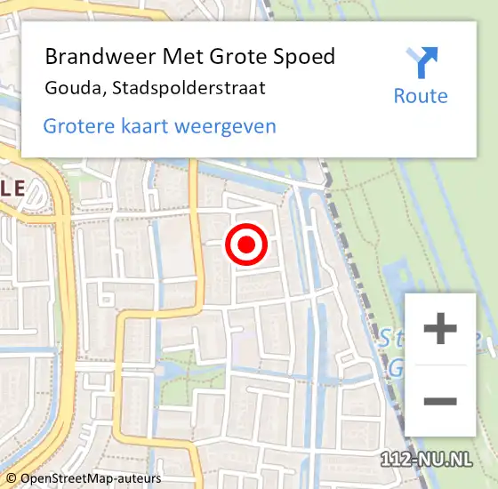 Locatie op kaart van de 112 melding: Brandweer Met Grote Spoed Naar Gouda, Stadspolderstraat op 7 augustus 2024 10:57