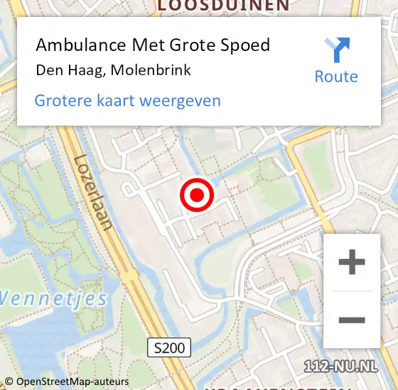 Locatie op kaart van de 112 melding: Ambulance Met Grote Spoed Naar Den Haag, Molenbrink op 7 augustus 2024 11:06
