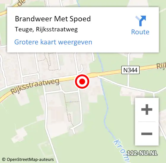 Locatie op kaart van de 112 melding: Brandweer Met Spoed Naar Teuge, Rijksstraatweg op 7 augustus 2024 11:13