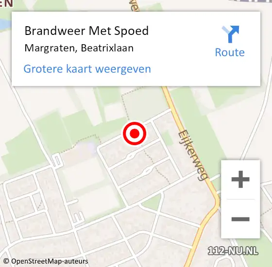 Locatie op kaart van de 112 melding: Brandweer Met Spoed Naar Margraten, Beatrixlaan op 7 augustus 2024 11:18