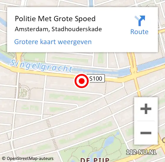 Locatie op kaart van de 112 melding: Politie Met Grote Spoed Naar Amsterdam, Stadhouderskade op 7 augustus 2024 11:23