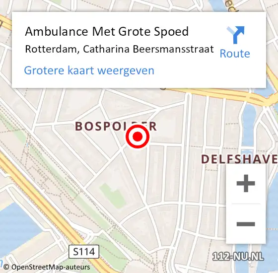 Locatie op kaart van de 112 melding: Ambulance Met Grote Spoed Naar Rotterdam, Catharina Beersmansstraat op 7 augustus 2024 11:24