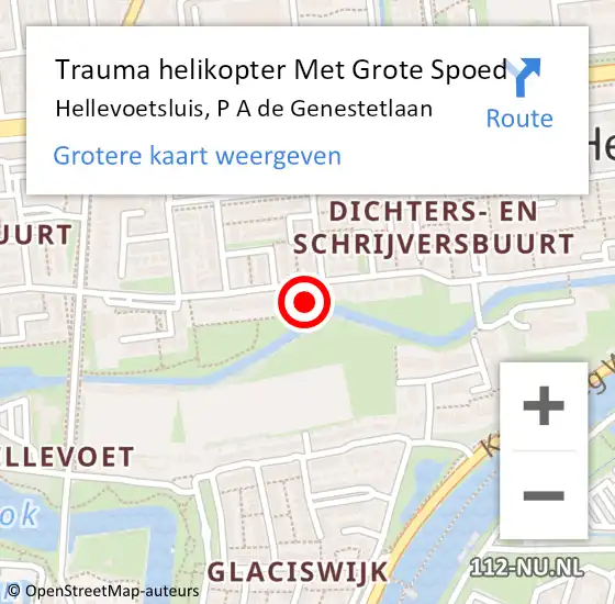 Locatie op kaart van de 112 melding: Trauma helikopter Met Grote Spoed Naar Hellevoetsluis, P A de Genestetlaan op 7 augustus 2024 11:35