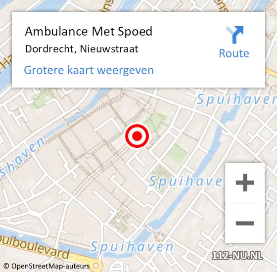 Locatie op kaart van de 112 melding: Ambulance Met Spoed Naar Dordrecht, Nieuwstraat op 7 augustus 2024 12:13