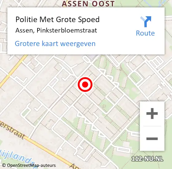 Locatie op kaart van de 112 melding: Politie Met Grote Spoed Naar Assen, Pinksterbloemstraat op 7 augustus 2024 12:15