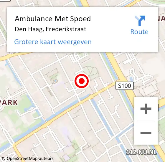 Locatie op kaart van de 112 melding: Ambulance Met Spoed Naar Den Haag, Frederikstraat op 7 augustus 2024 12:17