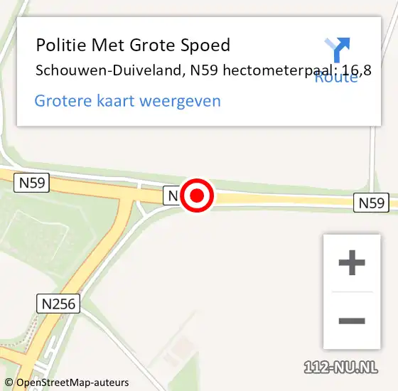 Locatie op kaart van de 112 melding: Politie Met Grote Spoed Naar Schouwen-Duiveland, N59 hectometerpaal: 16,8 op 7 augustus 2024 12:17