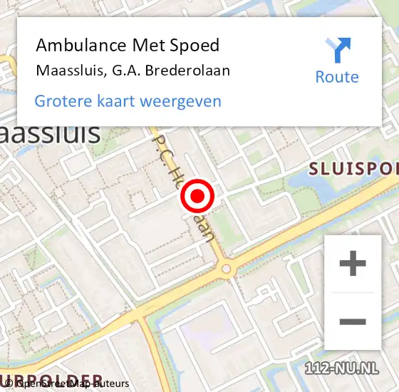 Locatie op kaart van de 112 melding: Ambulance Met Spoed Naar Maassluis, G.A. Brederolaan op 7 augustus 2024 12:56