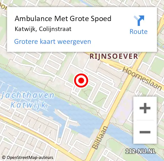 Locatie op kaart van de 112 melding: Ambulance Met Grote Spoed Naar Katwijk, Colijnstraat op 7 augustus 2024 12:57