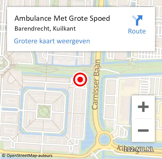 Locatie op kaart van de 112 melding: Ambulance Met Grote Spoed Naar Barendrecht, Kuilkant op 7 augustus 2024 12:59