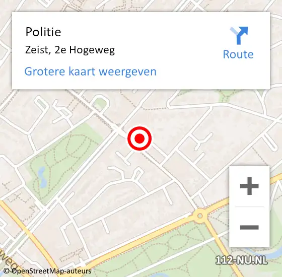 Locatie op kaart van de 112 melding: Politie Zeist, 2e Hogeweg op 7 augustus 2024 13:39