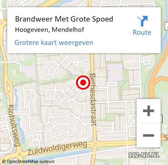 Locatie op kaart van de 112 melding: Brandweer Met Grote Spoed Naar Hoogeveen, Mendelhof op 7 augustus 2024 13:50