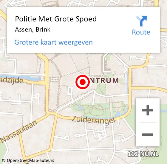 Locatie op kaart van de 112 melding: Politie Met Grote Spoed Naar Assen, Brink op 7 augustus 2024 14:04