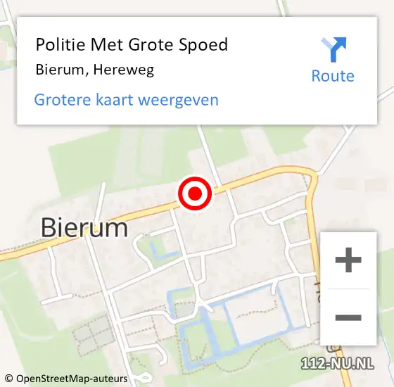 Locatie op kaart van de 112 melding: Politie Met Grote Spoed Naar Bierum, Hereweg op 7 augustus 2024 14:09