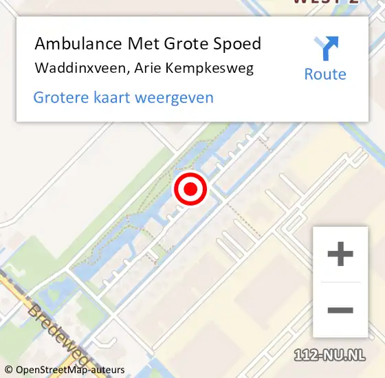 Locatie op kaart van de 112 melding: Ambulance Met Grote Spoed Naar Waddinxveen, Arie Kempkesweg op 7 augustus 2024 14:37