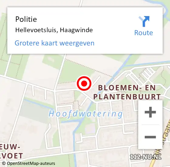 Locatie op kaart van de 112 melding: Politie Hellevoetsluis, Haagwinde op 7 augustus 2024 14:48