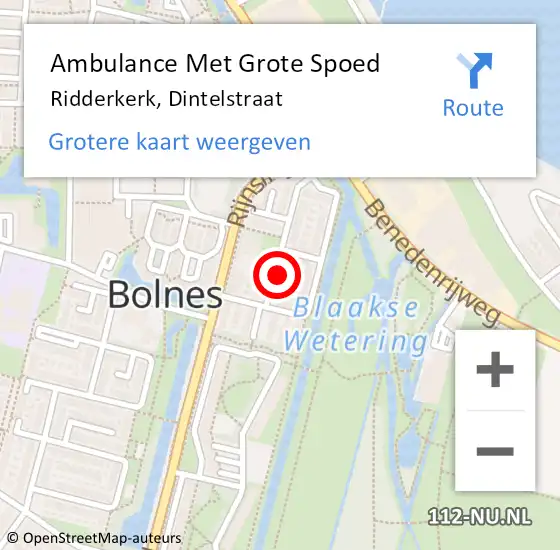 Locatie op kaart van de 112 melding: Ambulance Met Grote Spoed Naar Ridderkerk, Dintelstraat op 7 augustus 2024 14:52