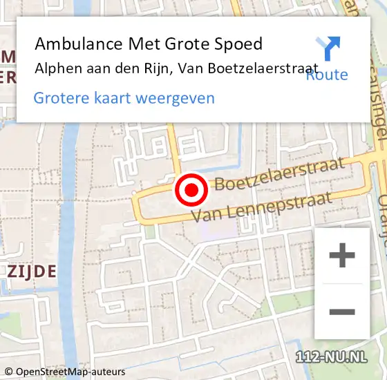 Locatie op kaart van de 112 melding: Ambulance Met Grote Spoed Naar Alphen aan den Rijn, Van Boetzelaerstraat op 7 augustus 2024 15:01