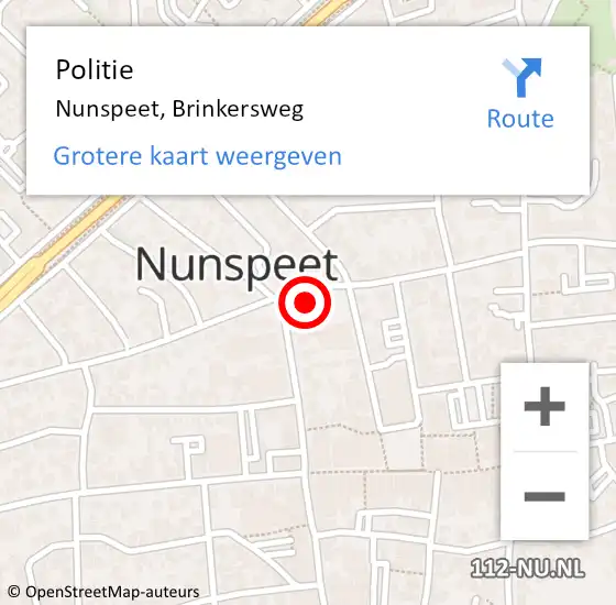 Locatie op kaart van de 112 melding: Politie Nunspeet, Brinkersweg op 7 augustus 2024 15:07