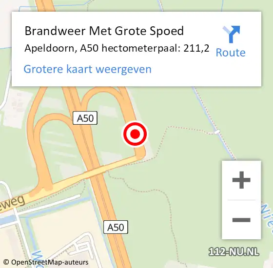 Locatie op kaart van de 112 melding: Brandweer Met Grote Spoed Naar Apeldoorn, A50 hectometerpaal: 211,2 op 7 augustus 2024 15:09