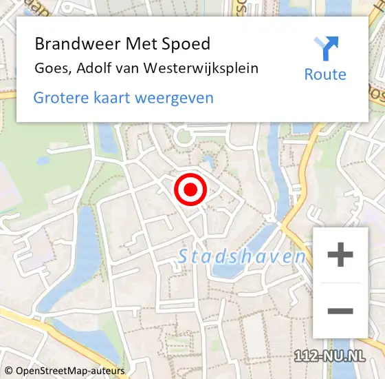 Locatie op kaart van de 112 melding: Brandweer Met Spoed Naar Goes, Adolf van Westerwijksplein op 7 augustus 2024 15:10