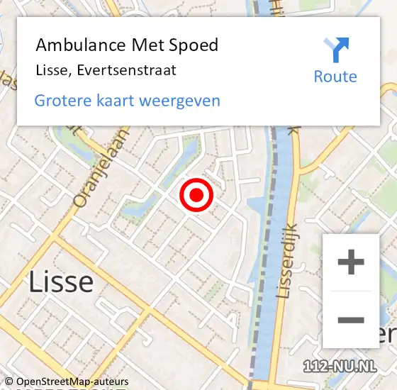 Locatie op kaart van de 112 melding: Ambulance Met Spoed Naar Lisse, Evertsenstraat op 7 augustus 2024 15:13