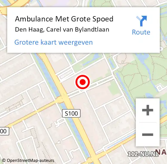 Locatie op kaart van de 112 melding: Ambulance Met Grote Spoed Naar Den Haag, Carel van Bylandtlaan op 7 augustus 2024 15:14