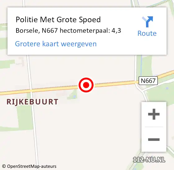 Locatie op kaart van de 112 melding: Politie Met Grote Spoed Naar Borsele, N667 hectometerpaal: 4,3 op 7 augustus 2024 15:14