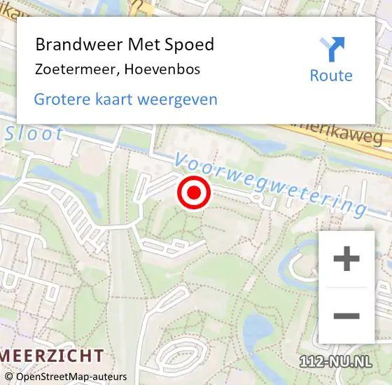 Locatie op kaart van de 112 melding: Brandweer Met Spoed Naar Zoetermeer, Hoevenbos op 7 augustus 2024 15:22