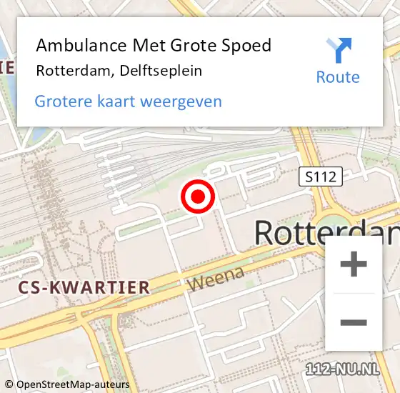 Locatie op kaart van de 112 melding: Ambulance Met Grote Spoed Naar Rotterdam, Delftseplein op 7 augustus 2024 15:39