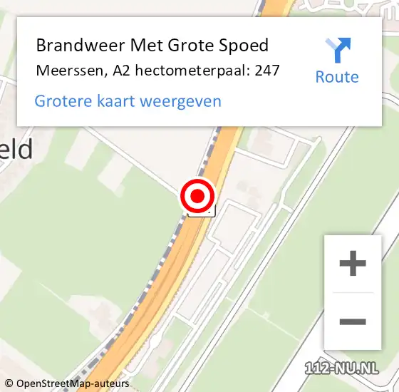 Locatie op kaart van de 112 melding: Brandweer Met Grote Spoed Naar Meerssen, A2 hectometerpaal: 247 op 7 augustus 2024 15:44