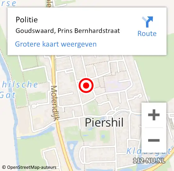 Locatie op kaart van de 112 melding: Politie Goudswaard, Prins Bernhardstraat op 7 augustus 2024 15:56