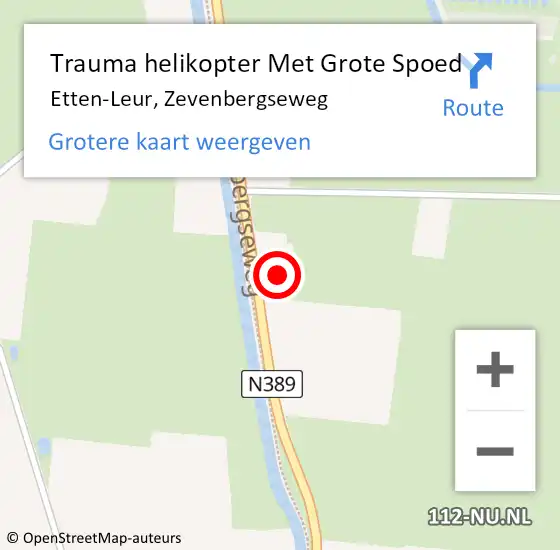 Locatie op kaart van de 112 melding: Trauma helikopter Met Grote Spoed Naar Etten-Leur, Zevenbergseweg op 7 augustus 2024 16:27