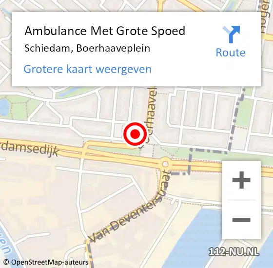 Locatie op kaart van de 112 melding: Ambulance Met Grote Spoed Naar Schiedam, Boerhaaveplein op 7 augustus 2024 16:36