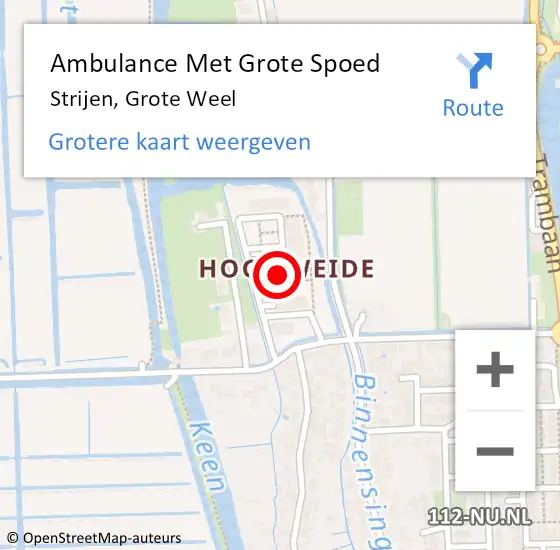 Locatie op kaart van de 112 melding: Ambulance Met Grote Spoed Naar Strijen, Grote Weel op 7 augustus 2024 16:43