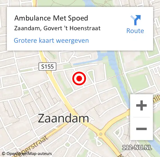 Locatie op kaart van de 112 melding: Ambulance Met Spoed Naar Zaandam, Govert 't Hoenstraat op 7 augustus 2024 17:00