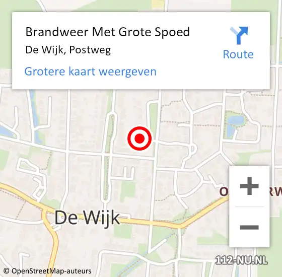 Locatie op kaart van de 112 melding: Brandweer Met Grote Spoed Naar De Wijk, Postweg op 7 augustus 2024 17:12