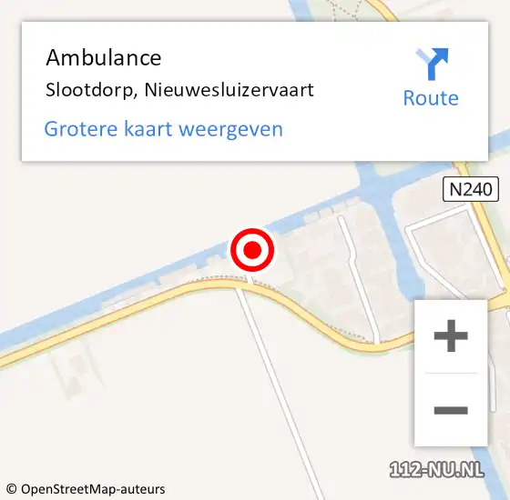 Locatie op kaart van de 112 melding: Ambulance Slootdorp, Nieuwesluizervaart op 7 augustus 2024 17:15