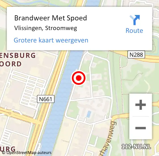 Locatie op kaart van de 112 melding: Brandweer Met Spoed Naar Vlissingen, Stroomweg op 7 augustus 2024 17:18