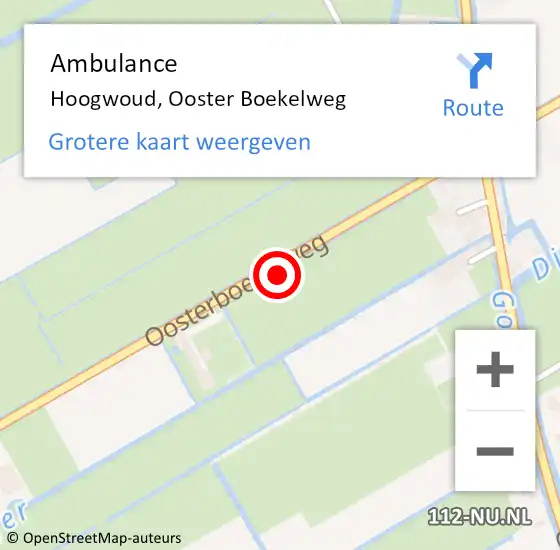 Locatie op kaart van de 112 melding: Ambulance Hoogwoud, Ooster Boekelweg op 7 augustus 2024 17:22