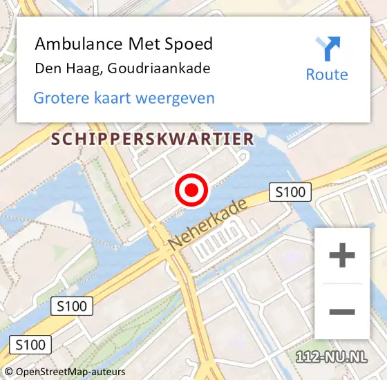 Locatie op kaart van de 112 melding: Ambulance Met Spoed Naar Den Haag, Goudriaankade op 7 augustus 2024 17:41