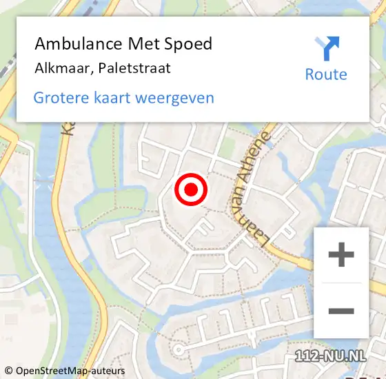 Locatie op kaart van de 112 melding: Ambulance Met Spoed Naar Alkmaar, Paletstraat op 7 augustus 2024 17:41