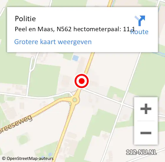 Locatie op kaart van de 112 melding: Politie Peel en Maas, N562 hectometerpaal: 11,1 op 7 augustus 2024 17:45