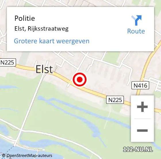 Locatie op kaart van de 112 melding: Politie Elst, Rijksstraatweg op 7 augustus 2024 17:46