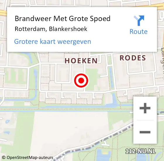 Locatie op kaart van de 112 melding: Brandweer Met Grote Spoed Naar Rotterdam, Blankershoek op 7 augustus 2024 18:00